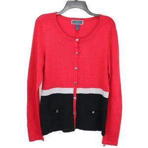 Karen Scott Womens Cardigan Sweater Red Black Gray